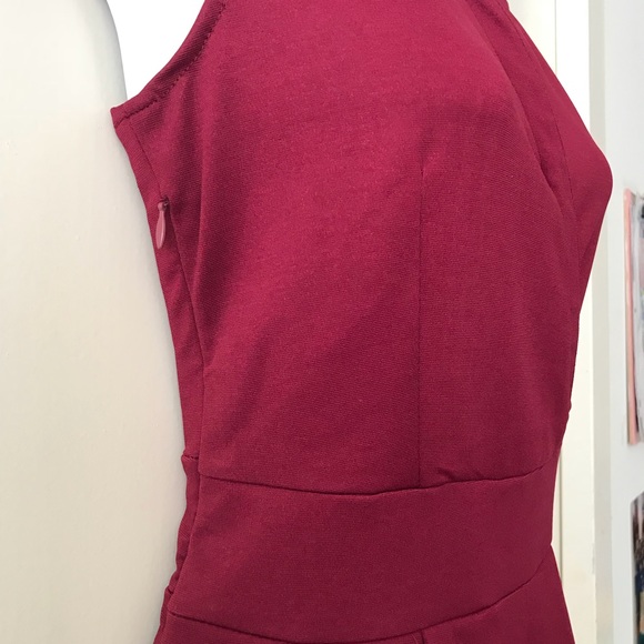 Burgundy Midi Pencil Dress with Pockets - Picture 6 of 8